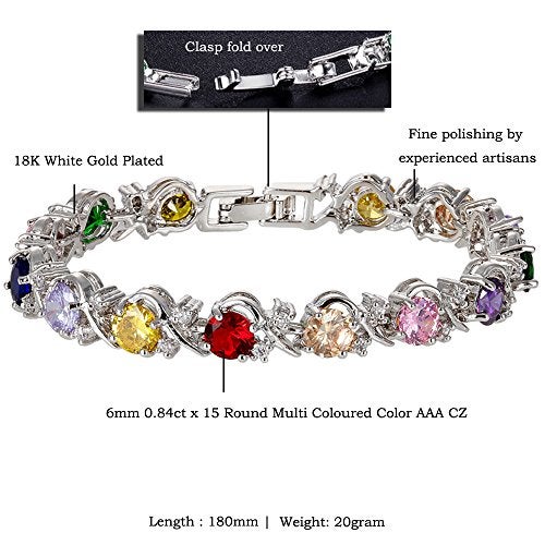 RIZILIA BLOSSOM Round Cut Multi-Color CZ Cubic Zirconia White Gold Plated Tennis Bracelet, 7" - Image 2