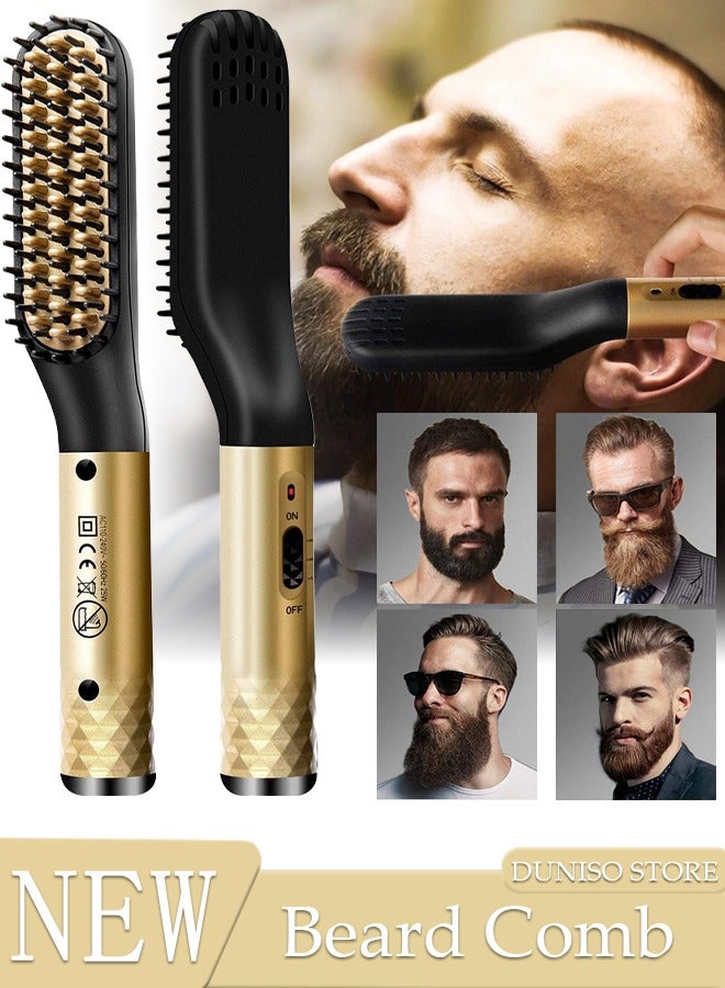 DUNISO Beard Straightener Comb for Men,Hair Hot Comb,Quick Electric Heated Beard Brush Styler,Travel Portable Styling Comb beard iron, Multifunctional Straightening Brush - Image 1