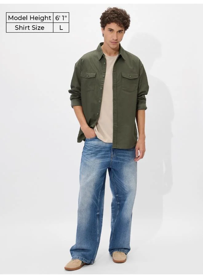 The Souled Store The Souled Store Men Solids Olive Green Relaxed Fit Shirts