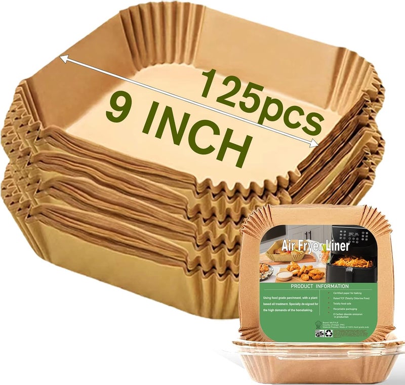 mutvle Large Air Fryer Disposable Paper Liners Square 9 Inch, 125 Pcs Parchment paper liner for 5-8QT Air fryer, Oil-proof, Water-proof, Parchment Baking Paper for Baking Roasting Microwave - Image 1