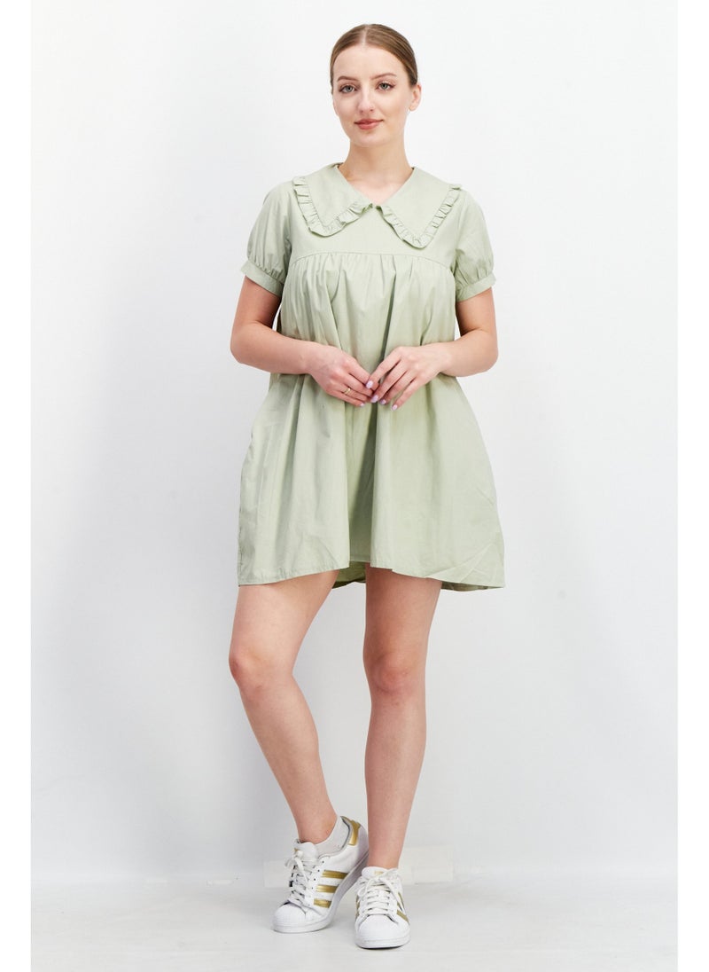 Daisy Street Women Plain Short Sleeves Playsuit, Sage  - Image 5