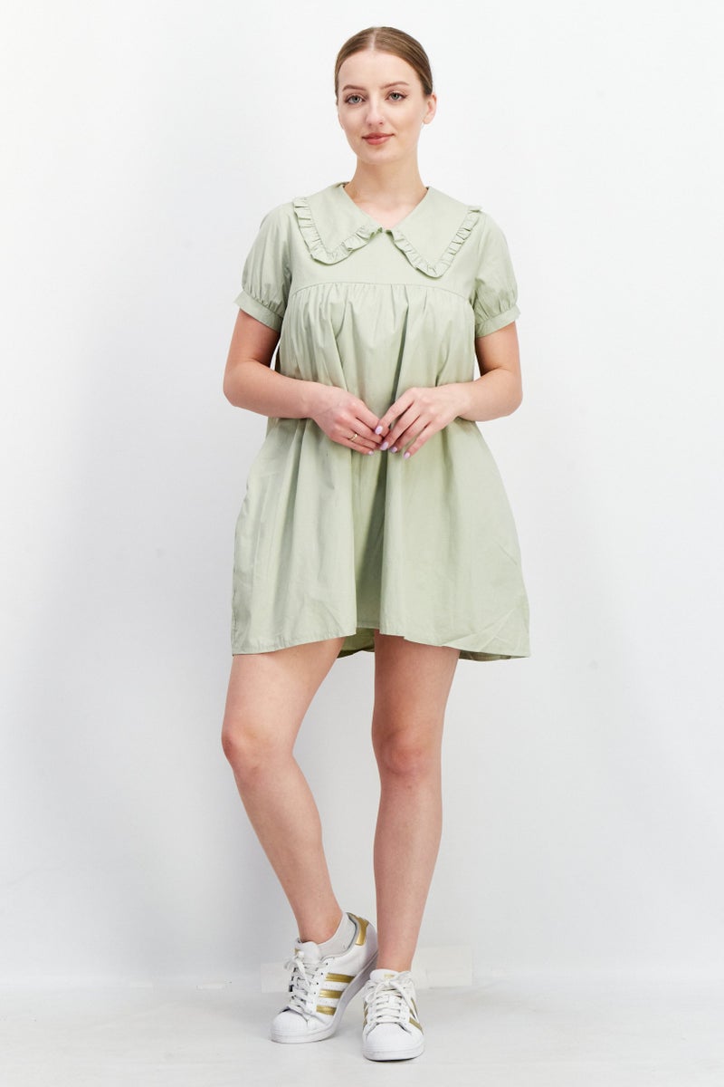 Daisy Street Women Plain Short Sleeves Playsuit, Sage  - Image 3