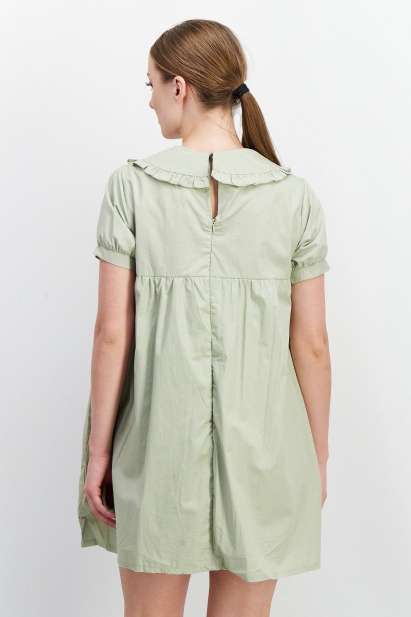 Daisy Street Women Plain Short Sleeves Playsuit, Sage  - Image 2