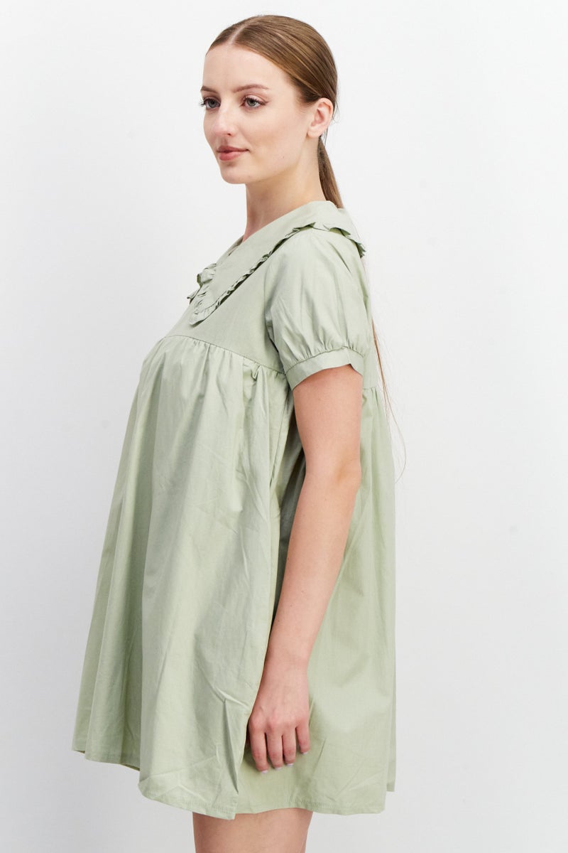 Daisy Street Women Plain Short Sleeves Playsuit, Sage  - Image 4