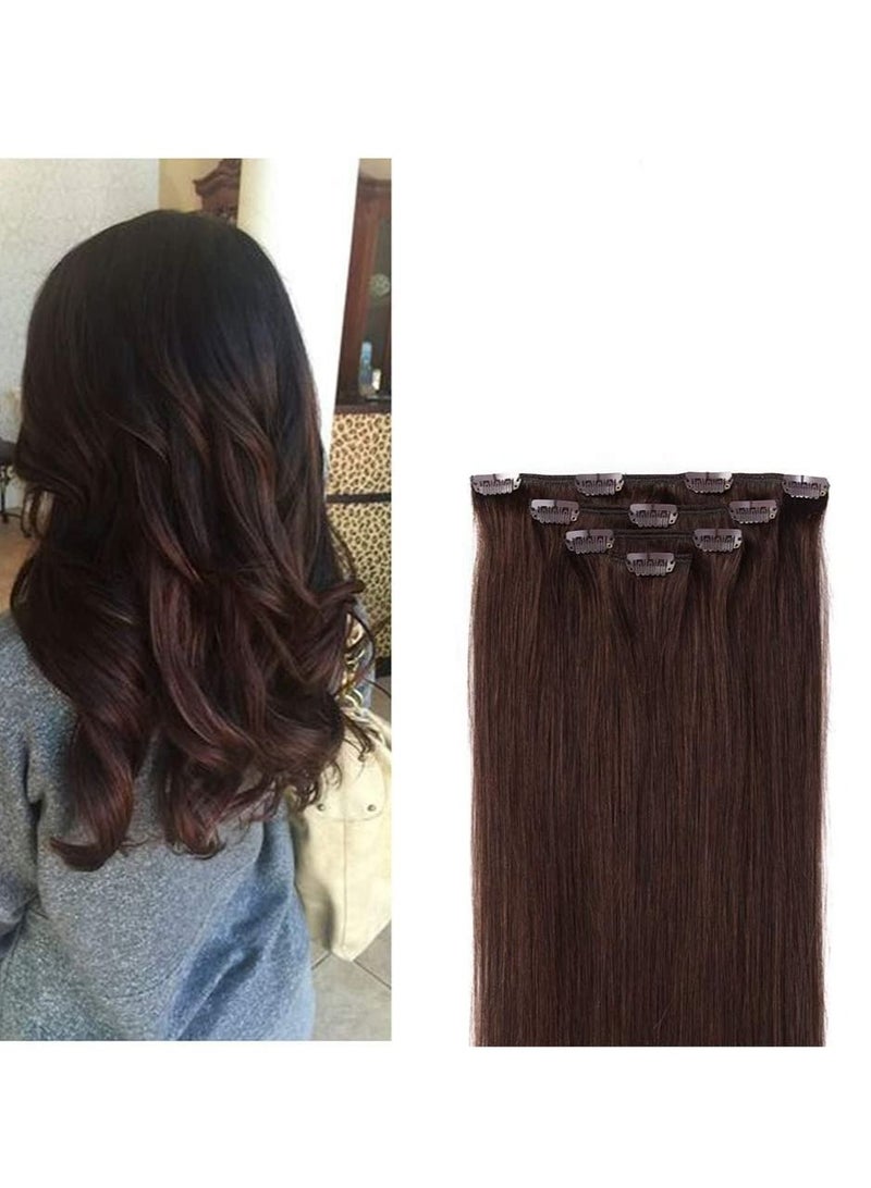 إستيل وصلات شعر بشري ريمي للسيدات مشبك شعر بشري طويل حريري مستقيم 100 جرام 4 قطع بني داكن - Image 1