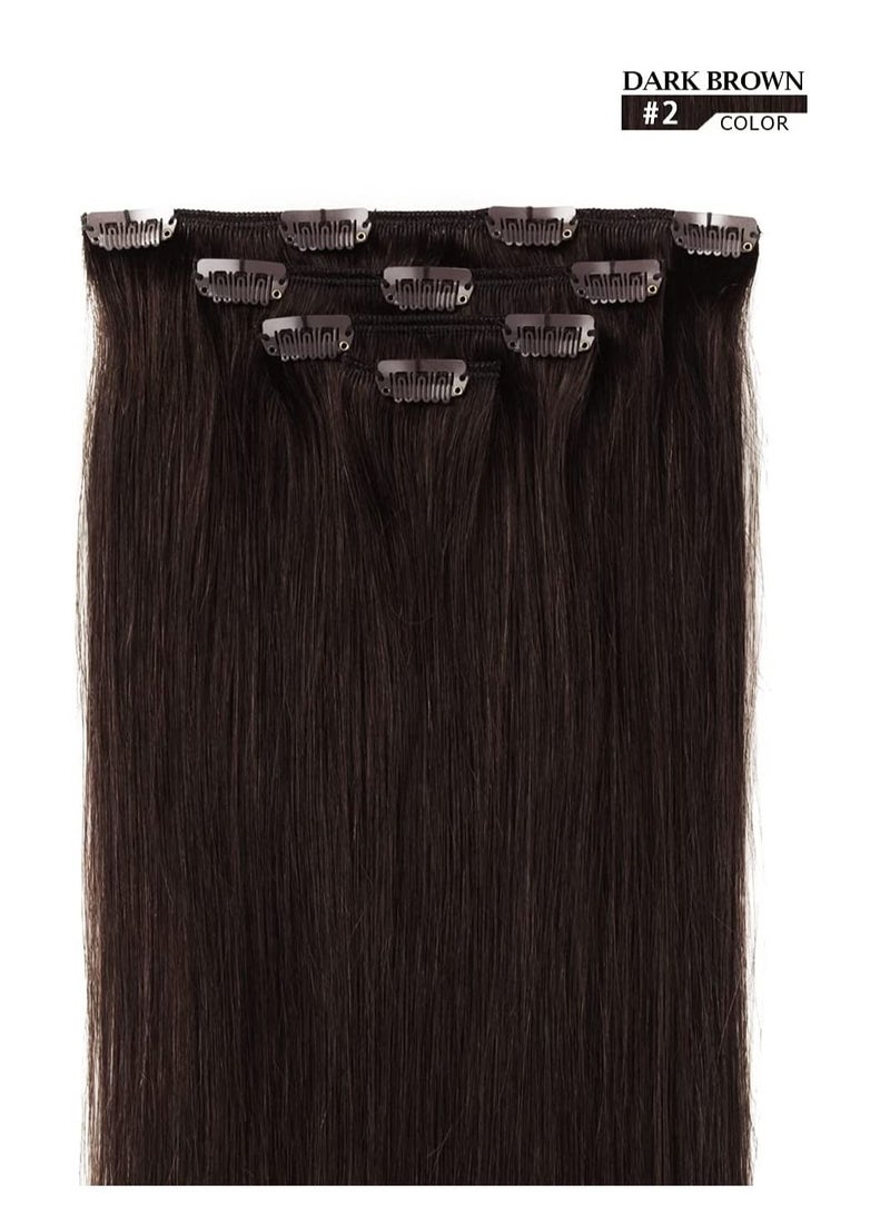 إستيل وصلات شعر بشري ريمي للسيدات مشبك شعر بشري طويل حريري مستقيم 100 جرام 4 قطع بني داكن - Image 2