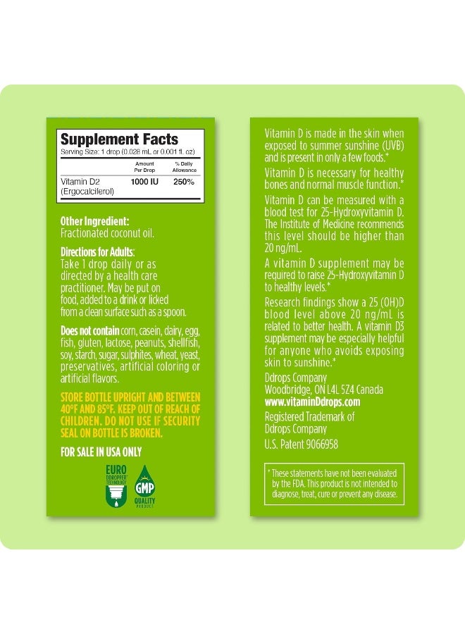 Ddrops قطرات فيغان السائلة من فيتامين د2 1000 وحدة دولية للبالغين - Image 3