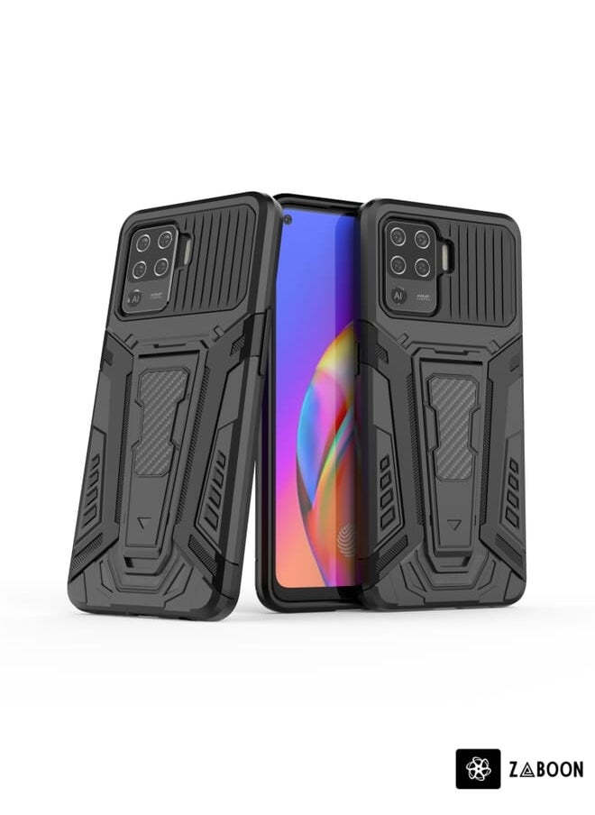 For OPPO F19 Pro War Chariot Series Armor All-inclusive Shockproof PC + TPU Protective Case with Invisible Holder(Black)