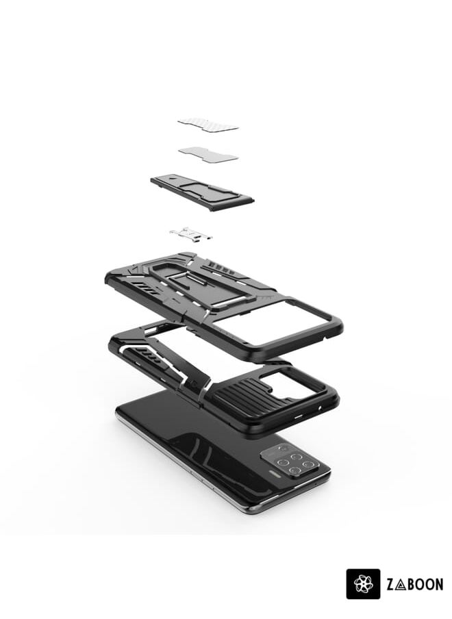 For OPPO F19 Pro War Chariot Series Armor All-inclusive Shockproof PC + TPU Protective Case with Invisible Holder(Black)
