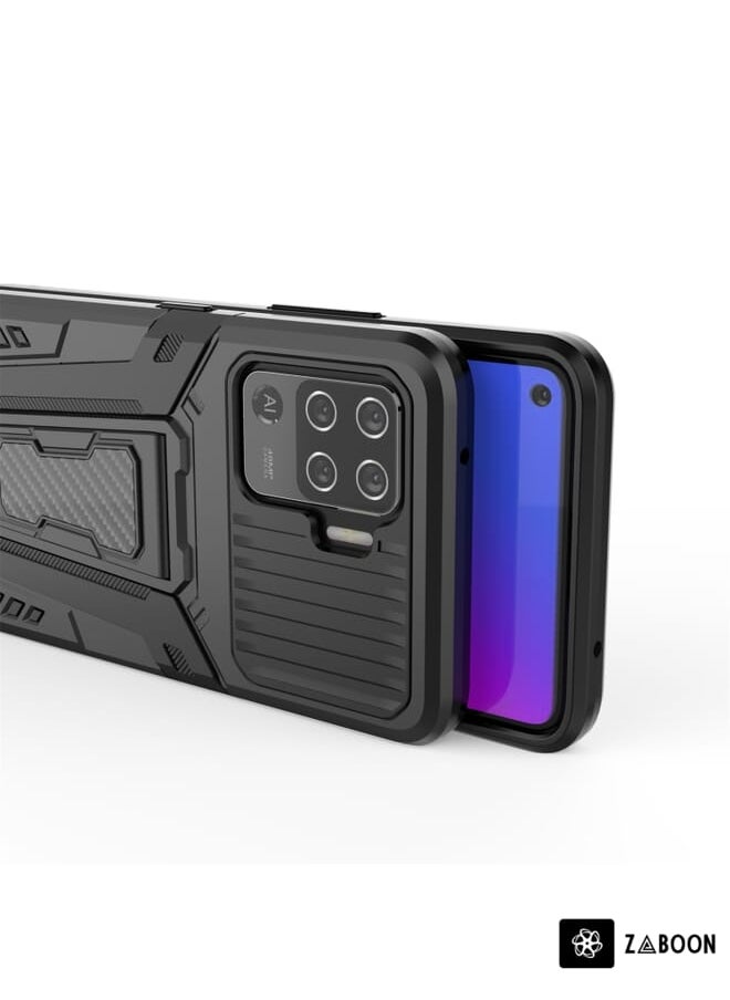 For OPPO F19 Pro War Chariot Series Armor All-inclusive Shockproof PC + TPU Protective Case with Invisible Holder(Black)