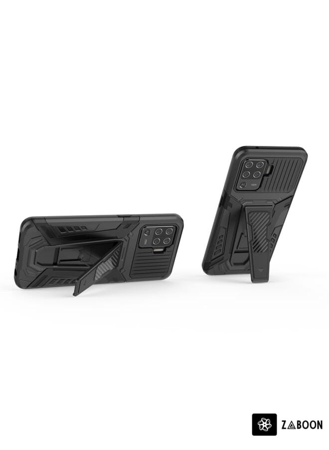 For OPPO F19 Pro War Chariot Series Armor All-inclusive Shockproof PC + TPU Protective Case with Invisible Holder(Black)
