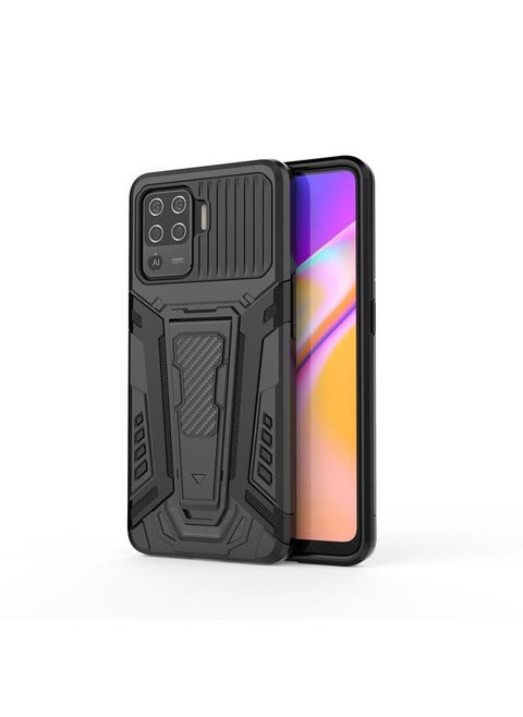 For OPPO F19 Pro War Chariot Series Armor All-inclusive Shockproof PC + TPU Protective Case with Invisible Holder(Black)
