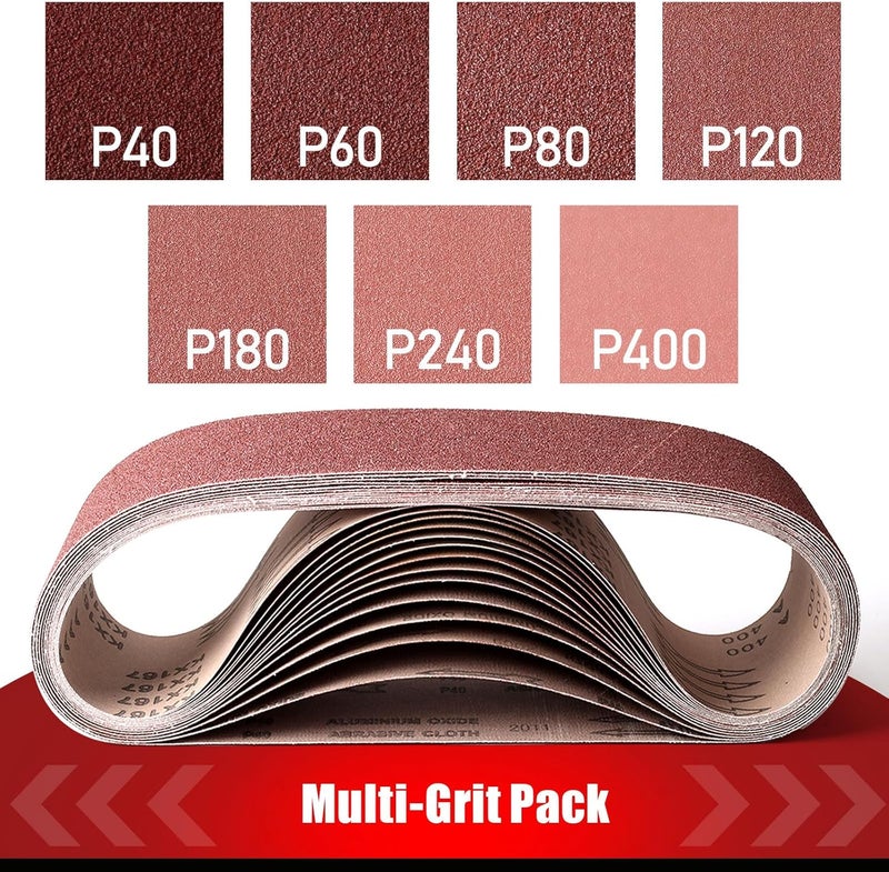 BOSHCRAFT 3×18 Inch Belt Sander Sanding Belt, 21 Pack Belt Sander Paper 40/60/80/120/180/240/400 Grits Assortment Aluminum Oxide Sanding Belts for Belt Sander Knife Sharpening Wood Metal Polishing - Image 2