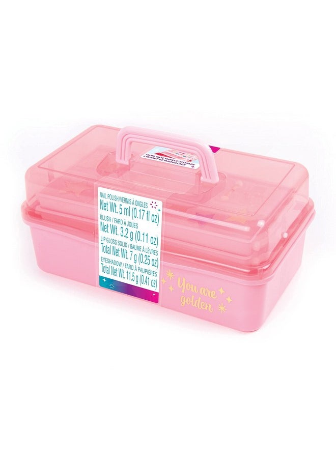 3C4G THREE CHEERS FOR GIRLS Pink And Gold Hard Case Makeup Storage Set Kids Makeup Kit For Girls And Teens Includes Storage Case 5 Eyeshadows 1 Blush 2 Lip Glosses & 1 Nail Polish Ages 8+  - Image 2