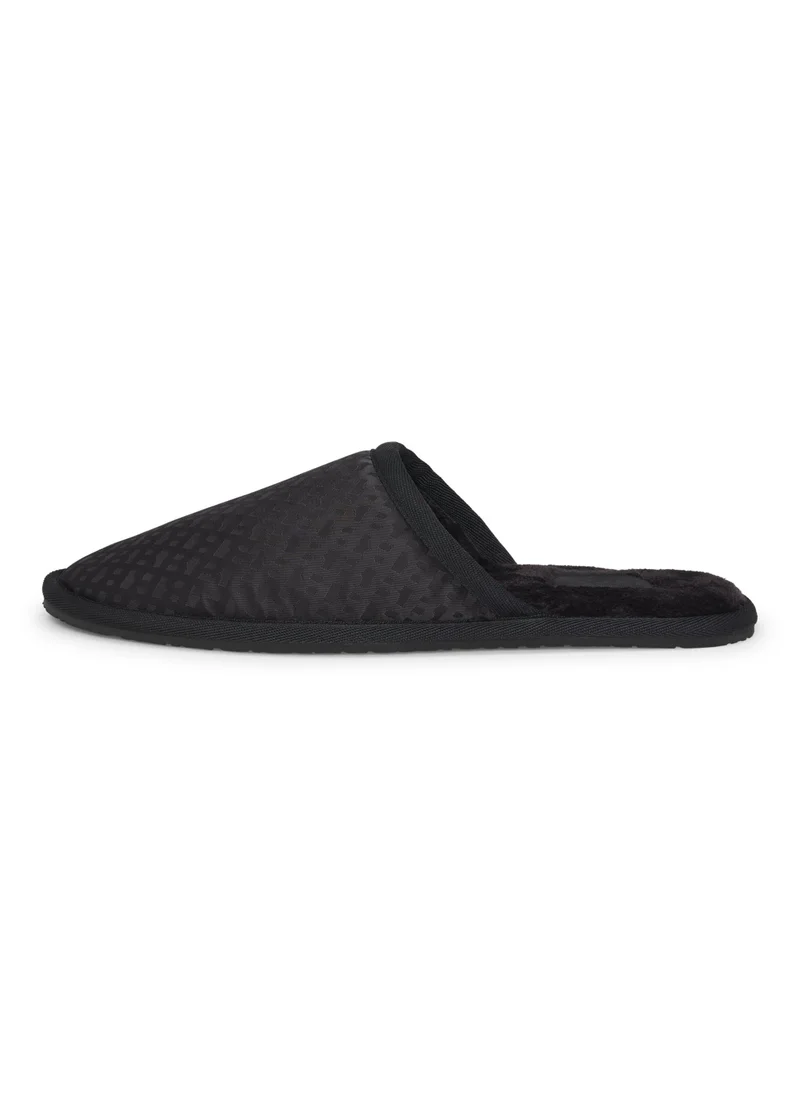 BOSS Fleece-lined slippers with monogrammed uppers and open back