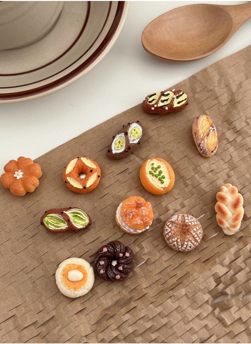 12-Piece Fun 3D Refrigerator Magnet Decoration Simulated Food Alkaline Bread Baking Ornaments Message Stickers for Refrigerators Whiteboards Maps Calendars and Other Magnetic Items