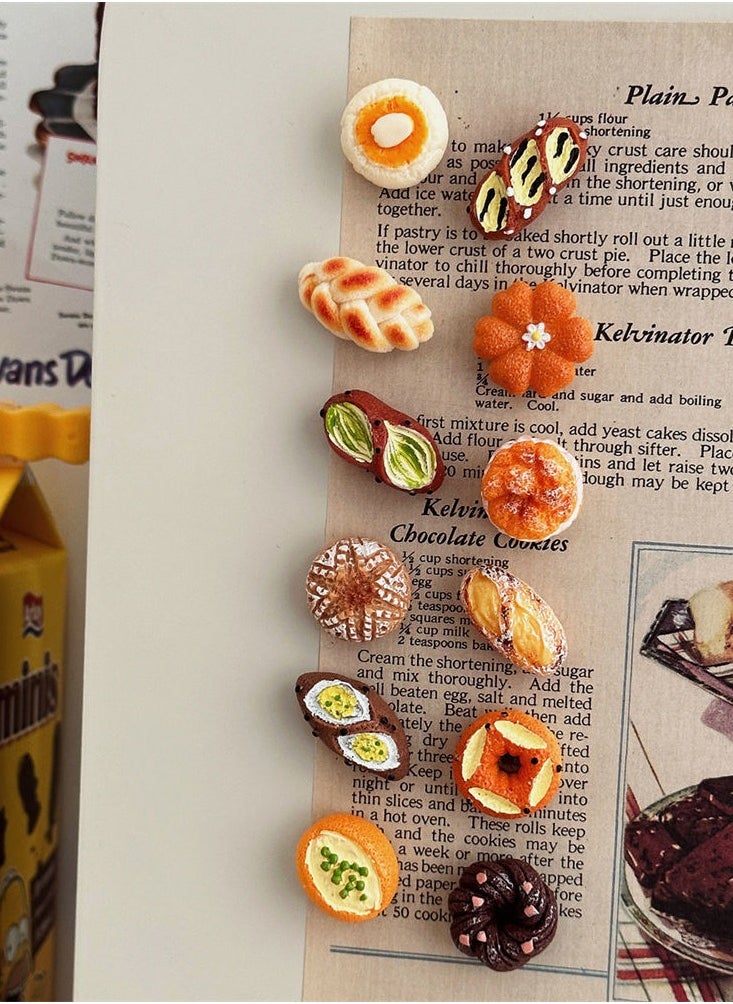 12-Piece Fun 3D Refrigerator Magnet Decoration Simulated Food Alkaline Bread Baking Ornaments Message Stickers for Refrigerators Whiteboards Maps Calendars and Other Magnetic Items
