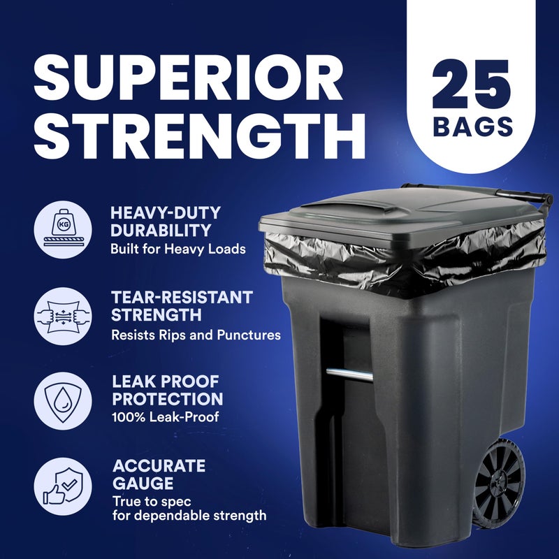 Plasticplace 95-96 Gallon Garbage Can Liners Heavy Duty 1.5 Mil Black Trash Bags Tear-Resistant Outdoor Garbage Bags for Rollaway Bins Large 61" x 68" Industrial-Strength Waste Bags (25 Count) - Image 5