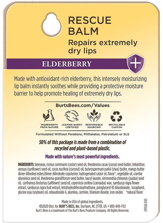 Burt's Bees 100% Natural Origin Rescue Lip Balm with Beeswax and Antioxidant-Rich Elderberry, 2 Tube in Blister Box, Package May Vary, Purple, 0.15 Oz - Image 3