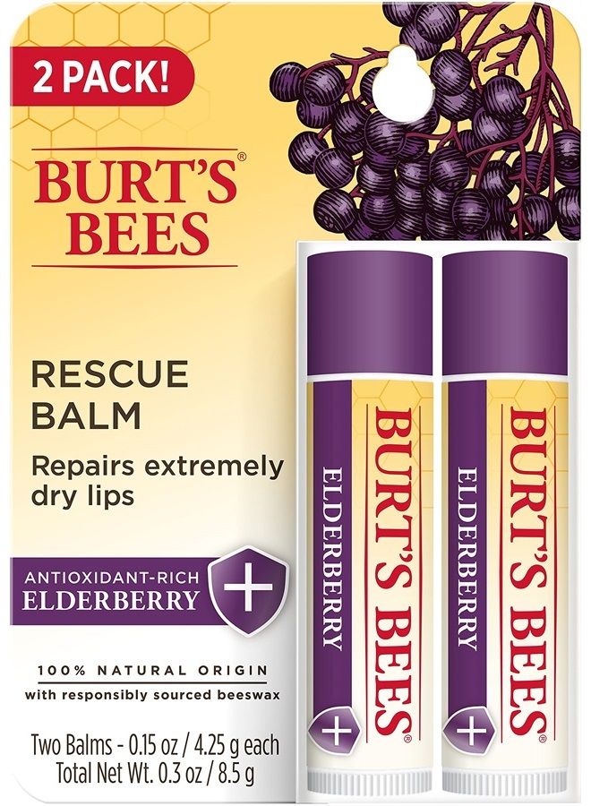 Burt's Bees 100% Natural Origin Rescue Lip Balm with Beeswax and Antioxidant-Rich Elderberry, 2 Tube in Blister Box, Package May Vary, Purple, 0.15 Oz - Image 1