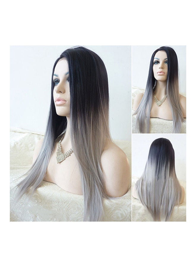NIBEMINENT Women's Sexy Long Straight Wig Hair Heat Resistant Black Ombre Grey Party Wigs Multi-Color 0.247kg - Image 1