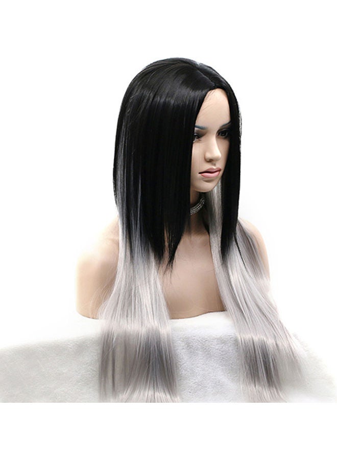 NIBEMINENT Women's Sexy Long Straight Wig Hair Heat Resistant Black Ombre Grey Party Wigs Multi-Color 0.247kg - Image 4