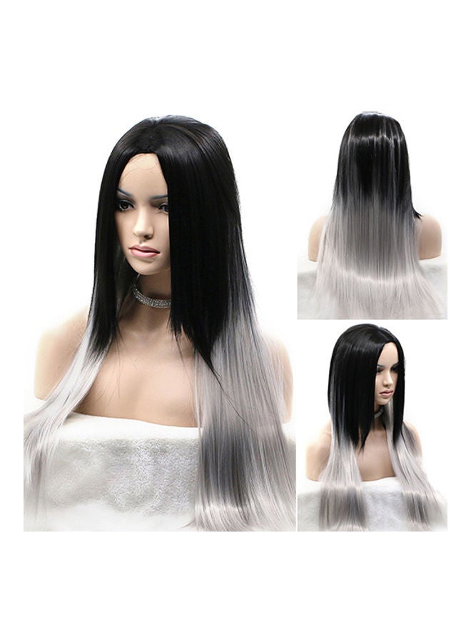 NIBEMINENT Women's Sexy Long Straight Wig Hair Heat Resistant Black Ombre Grey Party Wigs Multi-Color 0.247kg - Image 2