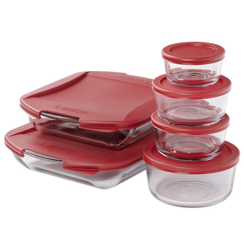 Anchor Hocking 12 Piece Glass Food Storage and Embrace Baking Dish Set with Cherry BPAFree SnugFit Lids Microwave Oven Freezer and Dishwasher Safe