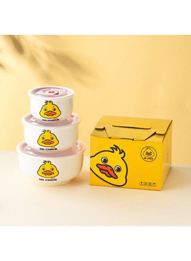 Ceramic Fresh-keeping Bowl Three-piece Sealed Bowl Gift Bowl Set Gift Microwave Oven Bowl With LOGO Fresh-keeping Bowl-Specifications:Dd Chick Duck Gift Box (24 Sets/box) Affordable Price - Image 1