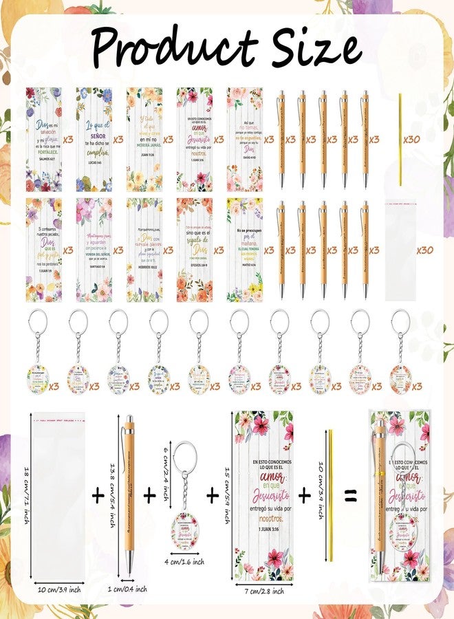 ANGOLIO 230 Spanish Christian Floral Religious Gifts Bulk, Regalos Cristianos En Español Bible Verse Bamboo Pen Keychain Inspirational Bookmark Religious Gift for Teacher Student Church Supplies - Image 2