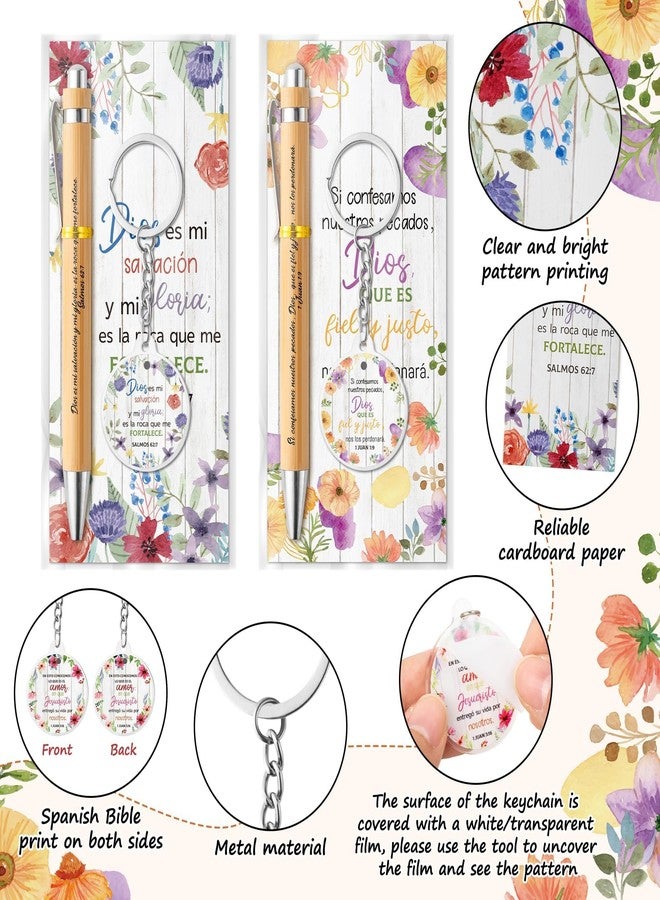 ANGOLIO 230 Spanish Christian Floral Religious Gifts Bulk, Regalos Cristianos En Español Bible Verse Bamboo Pen Keychain Inspirational Bookmark Religious Gift for Teacher Student Church Supplies - Image 3
