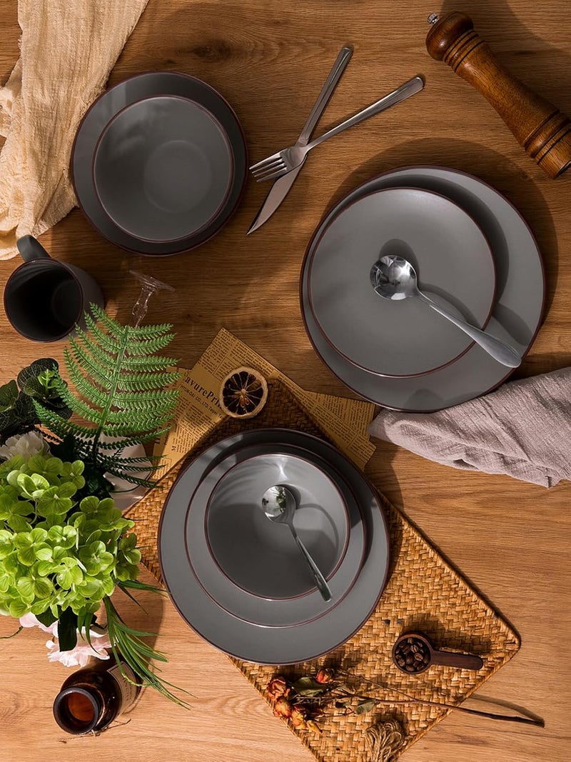 Famiware Venus Ceramic Plates and Bowls Sets Speckled Dinnerware Dish Sets for 4 12 Pieces  Microwave and Dishwasher Safe Matte Dark Grey - Image 3