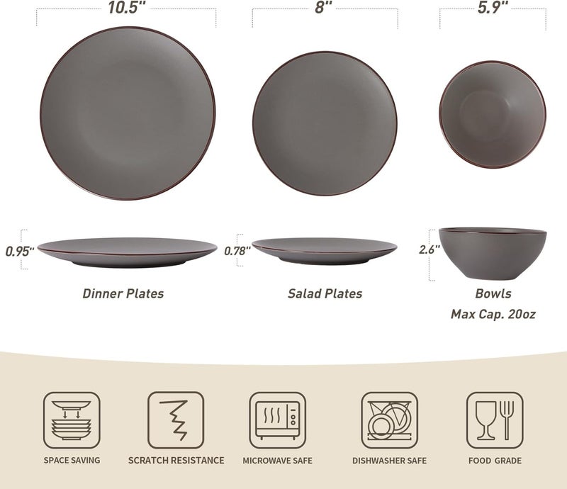 Famiware Venus Ceramic Plates and Bowls Sets Speckled Dinnerware Dish Sets for 4 12 Pieces  Microwave and Dishwasher Safe Matte Dark Grey - Image 2