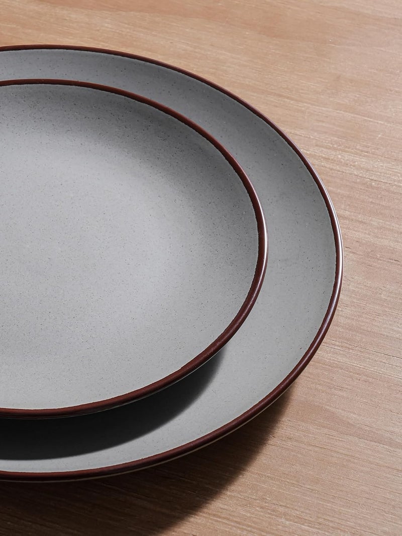 Famiware Venus Ceramic Plates and Bowls Sets Speckled Dinnerware Dish Sets for 4 12 Pieces  Microwave and Dishwasher Safe Matte Dark Grey - Image 4