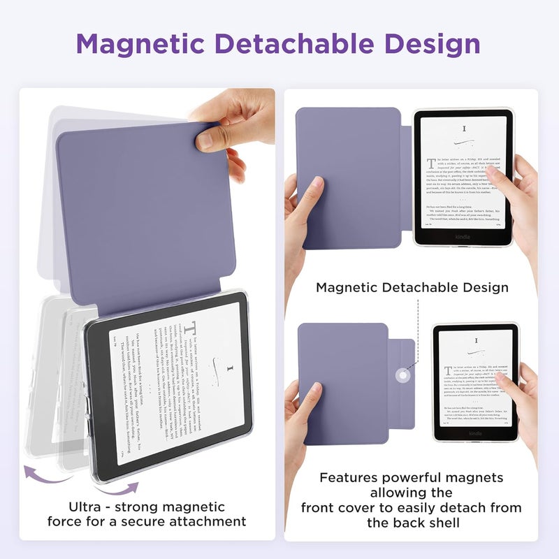 SESENSE Detachable Magnetic Case for 6'' Kindle 2024 and 2022 (11 Generation), Slim PU Shell Cover Case with Auto Wake/Sleep, Lavender Purple - Image 3