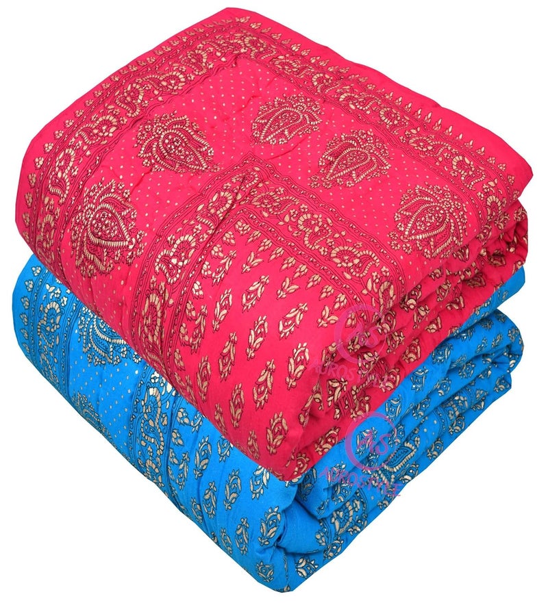 WORLDNEX 400 TC Pure Cotton Jaipuri Design Printed Light Weight Traditional Rajasthani Print Single Bed QuiltRazaiRajai Design 5 Single Bed Set of 2 Combo Set - Image 3