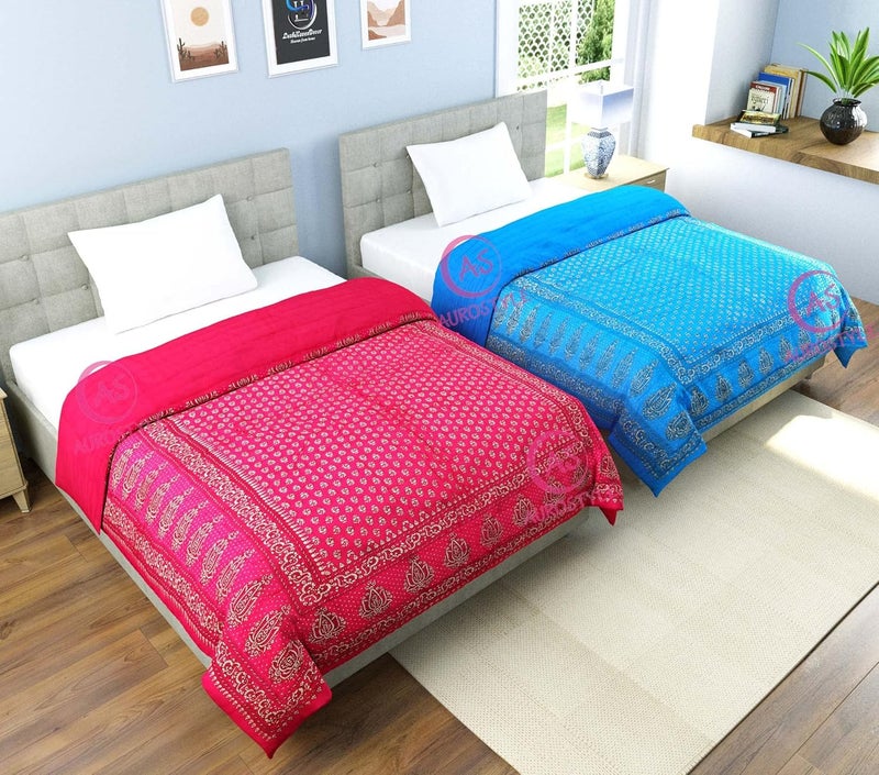 WORLDNEX 400 TC Pure Cotton Jaipuri Design Printed Light Weight Traditional Rajasthani Print Single Bed QuiltRazaiRajai Design 5 Single Bed Set of 2 Combo Set - Image 5