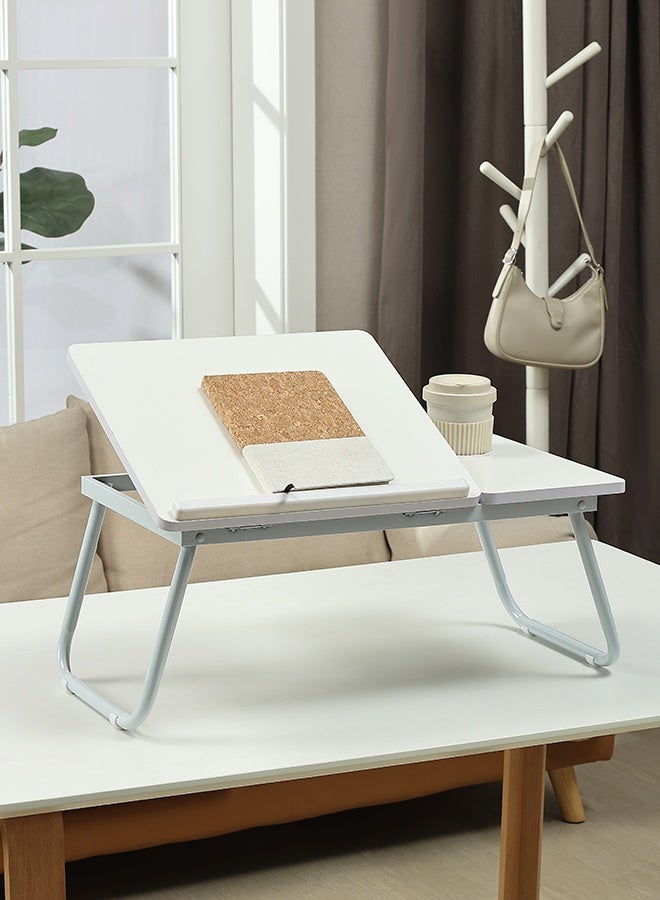 LAWAZIM Folding Table With Adjustable Top - White Color - Laptop Bed Tray Desk with Adjustable Tilt Panel, Cup Holder, and Foldable Legs - for Bed, Sofa, Floor, Reading, Writing, Eating, and Studying - Image 1