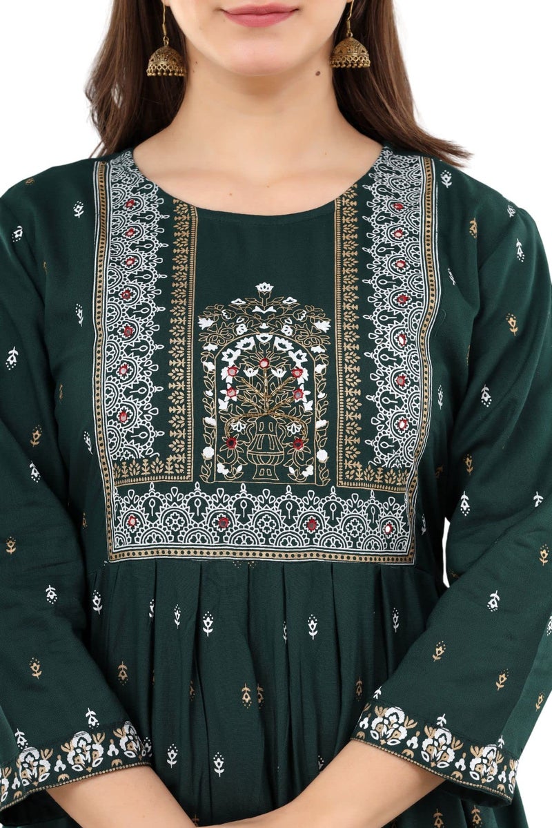 rytras Women's Rayon Printed Flared Kurti(Green,S) - Image 5