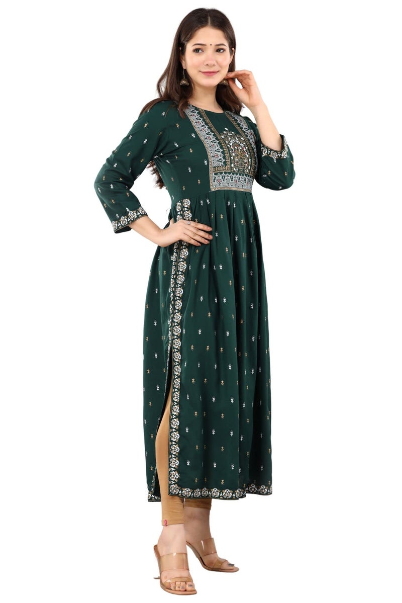 rytras Women's Rayon Printed Flared Kurti(Green,S) - Image 4