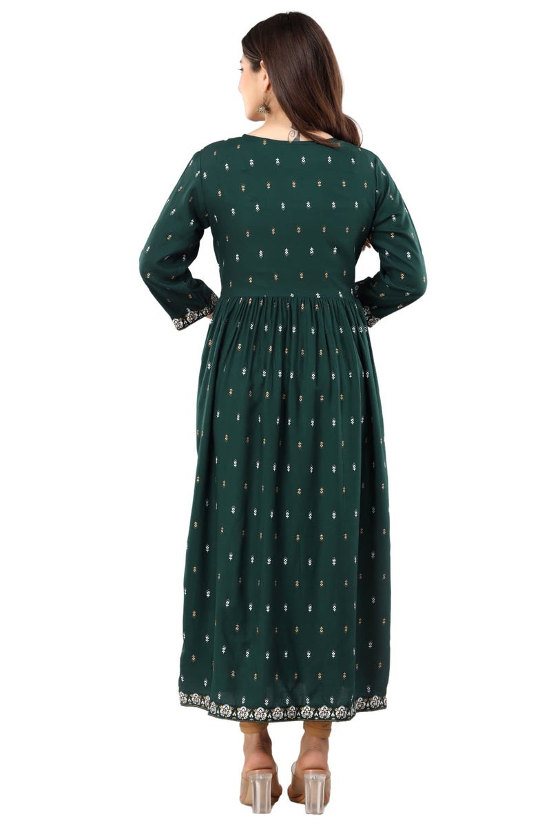 rytras Women's Rayon Printed Flared Kurti(Green,S) - Image 2