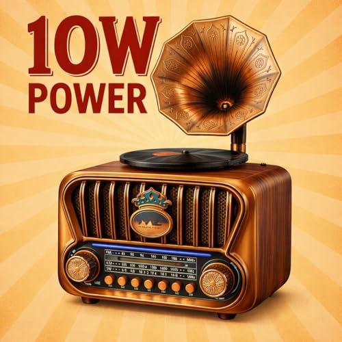 Fire Turtle Vintage-Style FM Radio with Bluetooth Speaker | Portable Retro Music Player with Type-C Charging USB, SD Card, Headphone Jack & Frequency Knob – Brown - Image 2