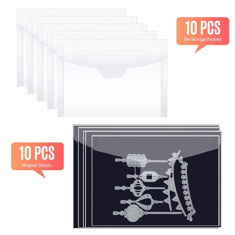 10PCS Die Storage Pockets and 10PCS Magnet Sheets for Die / Stamps Storage in 190*140mm Craft Die Storage Envelopes and   127*177mm Rubber Magnetic Die Storage - Image 2