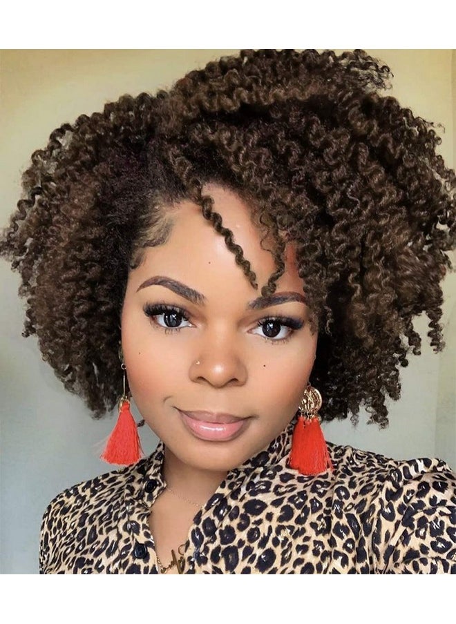 Hanne Fashion Short Kinky Curly Wigs Ombre Brown Side Part Wig Afro Curly Wig Twist Out Wigs Heat Resistant Fiber Synthetic Full Wigs For Black Women (1B 30)  - Image 2