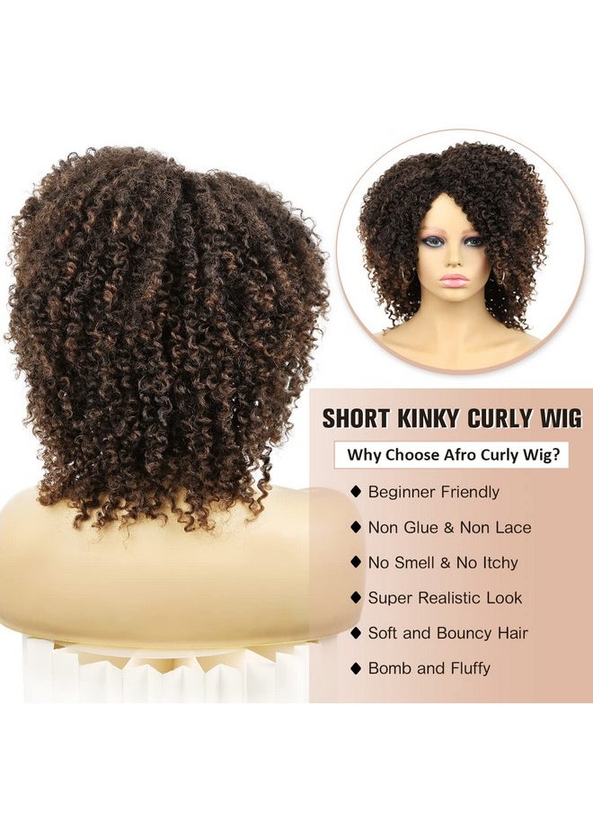 Hanne Fashion Short Kinky Curly Wigs Ombre Brown Side Part Wig Afro Curly Wig Twist Out Wigs Heat Resistant Fiber Synthetic Full Wigs For Black Women (1B 30)  - Image 4