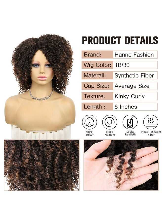 Hanne Fashion Short Kinky Curly Wigs Ombre Brown Side Part Wig Afro Curly Wig Twist Out Wigs Heat Resistant Fiber Synthetic Full Wigs For Black Women (1B 30)  - Image 3