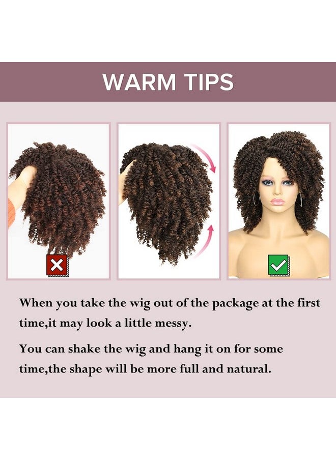 Hanne Fashion Short Kinky Curly Wigs Ombre Brown Side Part Wig Afro Curly Wig Twist Out Wigs Heat Resistant Fiber Synthetic Full Wigs For Black Women (1B 30)  - Image 5