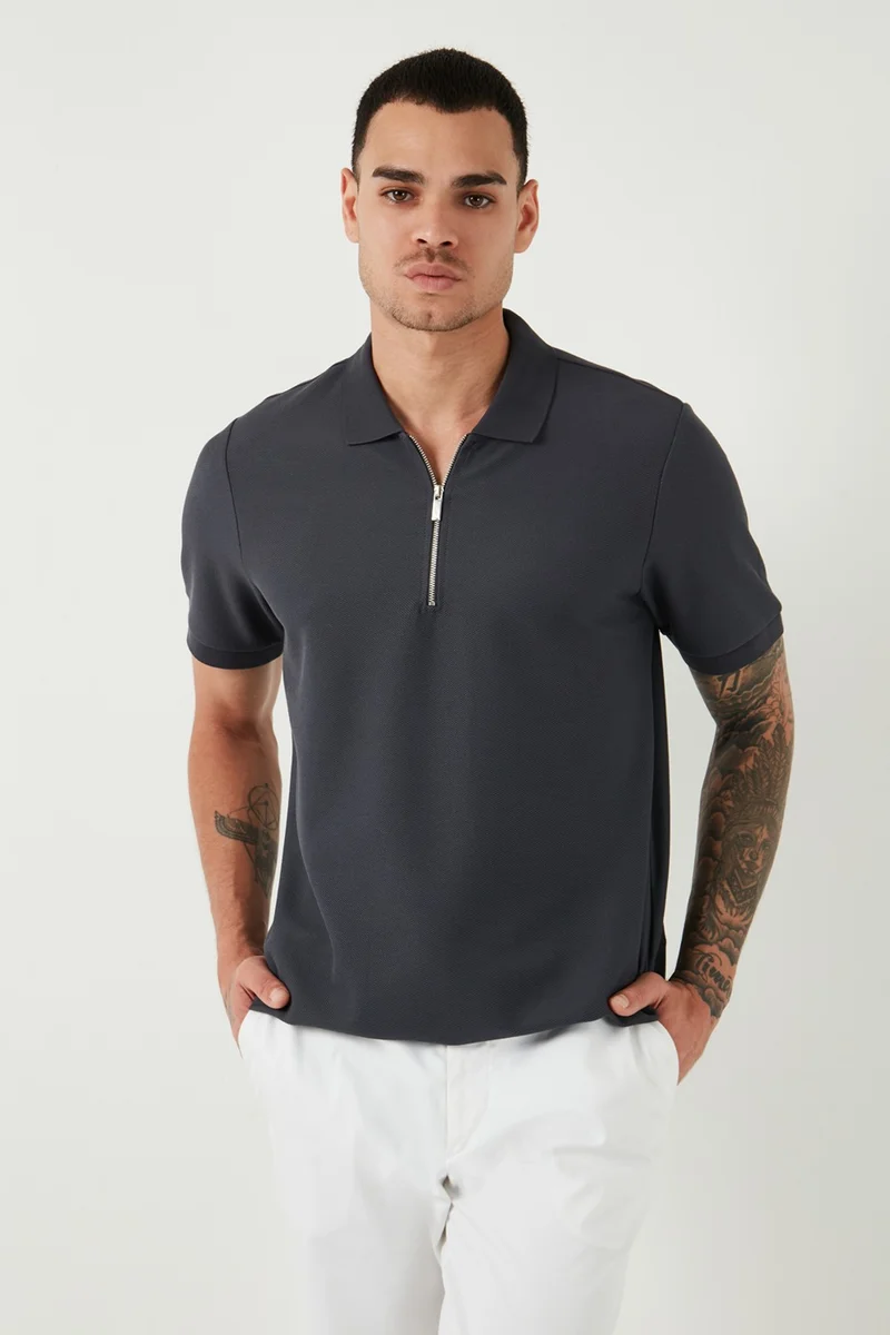 Buratti Cotton Regular Fit Zippered Polo Neck T Shirt Men's Polo Neck T Shirt 5902434