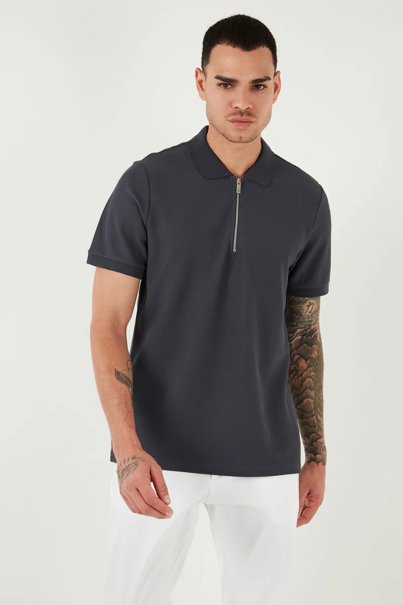 Buratti Cotton Regular Fit Zippered Polo Neck T Shirt Men's Polo Neck T Shirt 5902434