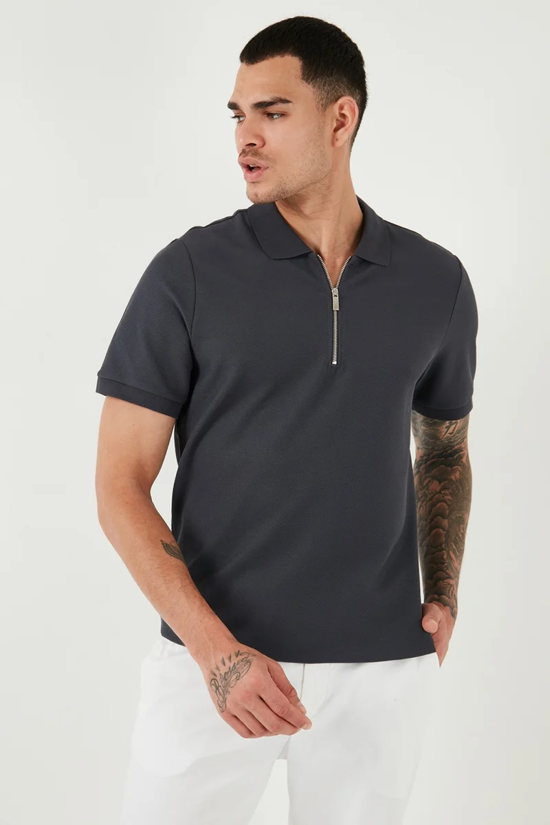 Buratti Cotton Regular Fit Zippered Polo Neck T Shirt Men's Polo Neck T Shirt 5902434